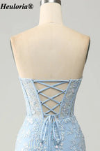 HEULORIA Strapless Sweetheart Lace Corset Prom Dress with Slit ED-369