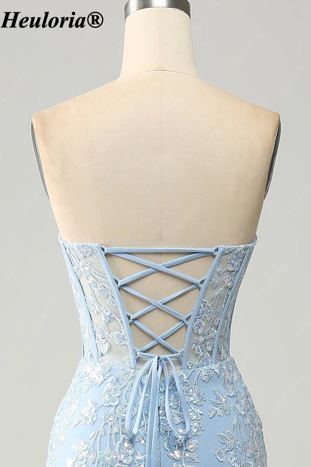 HEULORIA Strapless Sweetheart Lace Corset Prom Dress with Slit ED-369