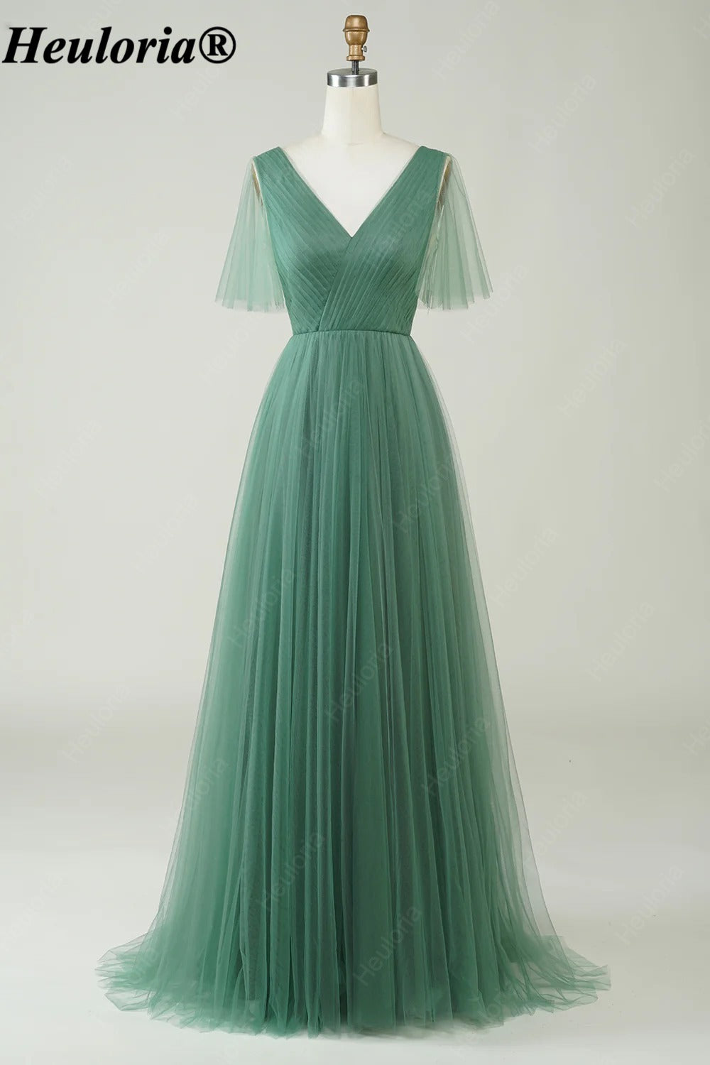 heuloria-Eucalyptus V-Neck Flutter Sleeve Tulle Bridesmaid Dress-ed-551