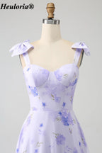 heuloria-Lilac Floral Bow Shoulder Tiered Dress with Lace-Up Back-ed-557