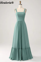 heuloria Eucalyptus Square Neck Bridesmaid Dress with Bow Straps and Ruffle Hem ed-535