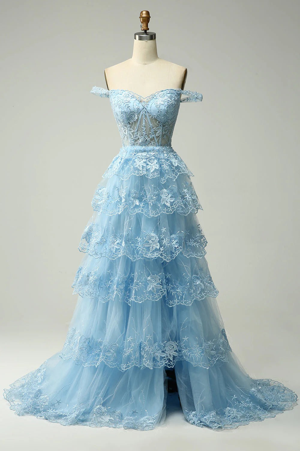 HEULORIA Off-the-Shoulder Tiered Tulle Prom Dress with Shimmering Sequins - Romantic Floor-Length Evening Gown ED-365