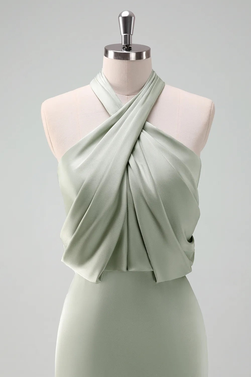 HEULORIA Elegant Dusty Sage Criss-Cross Halter Satin Mermaid Formal Gown ED-229