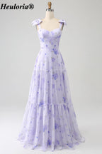heuloria-Lilac Floral Bow Shoulder Tiered Dress with Lace-Up Back-ed-557