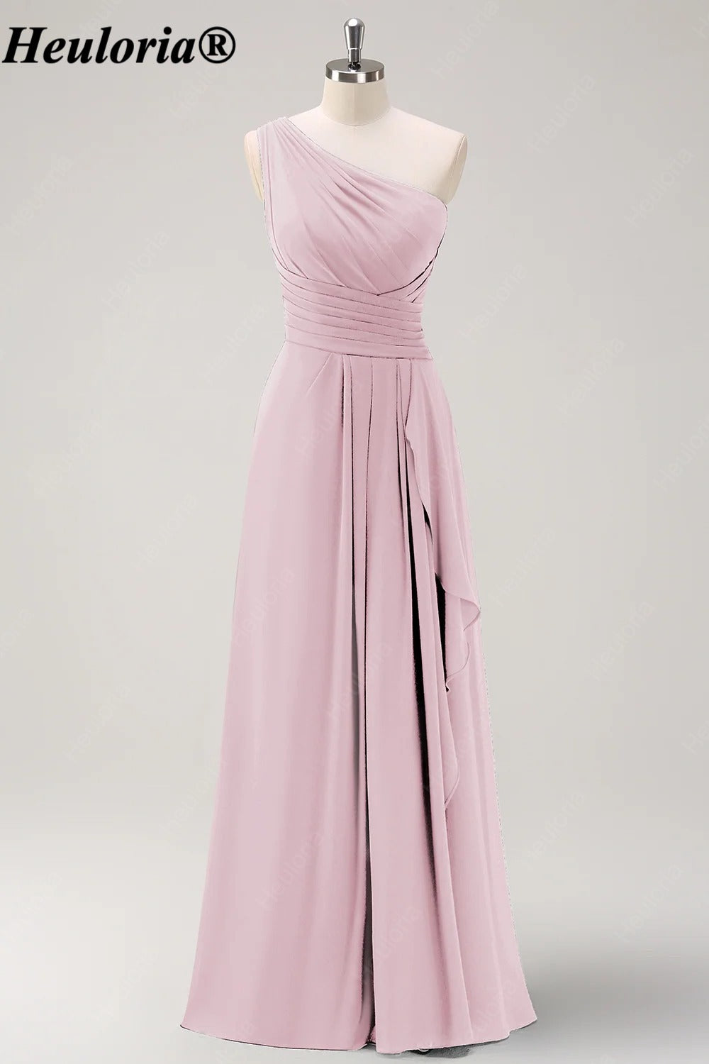 HEULORIA One-Shoulder Ruched Chiffon Bridesmaid Dress with Slit ED-959