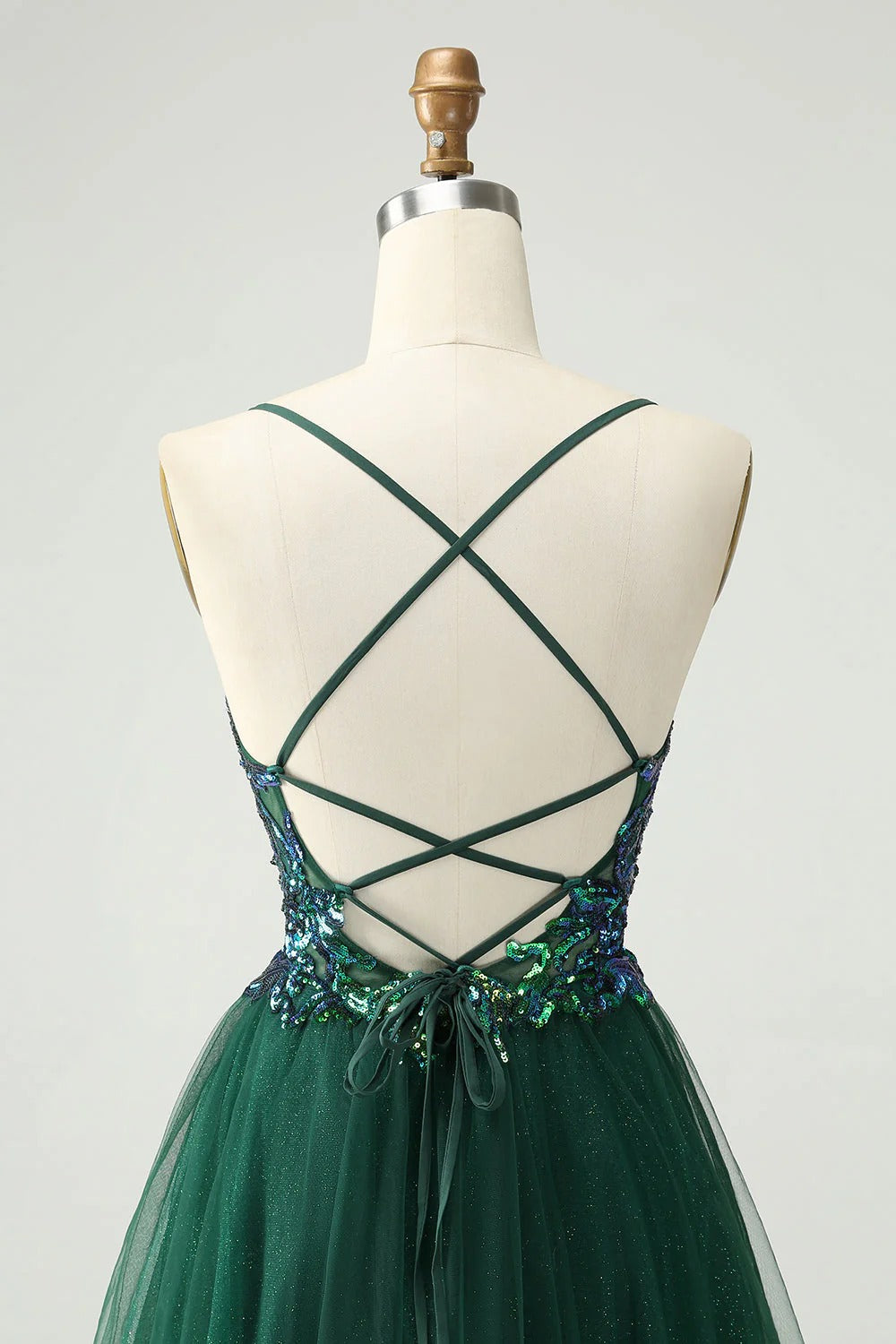 HEULORIA Short Emerald Green V-Neck Sequined Homecoming Dress with Illusion Plunge & Lace-Up Back ED-282