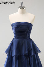 heuloria-Dark Navy Strapless Pleated Tiered A-Line Gown-ed-562