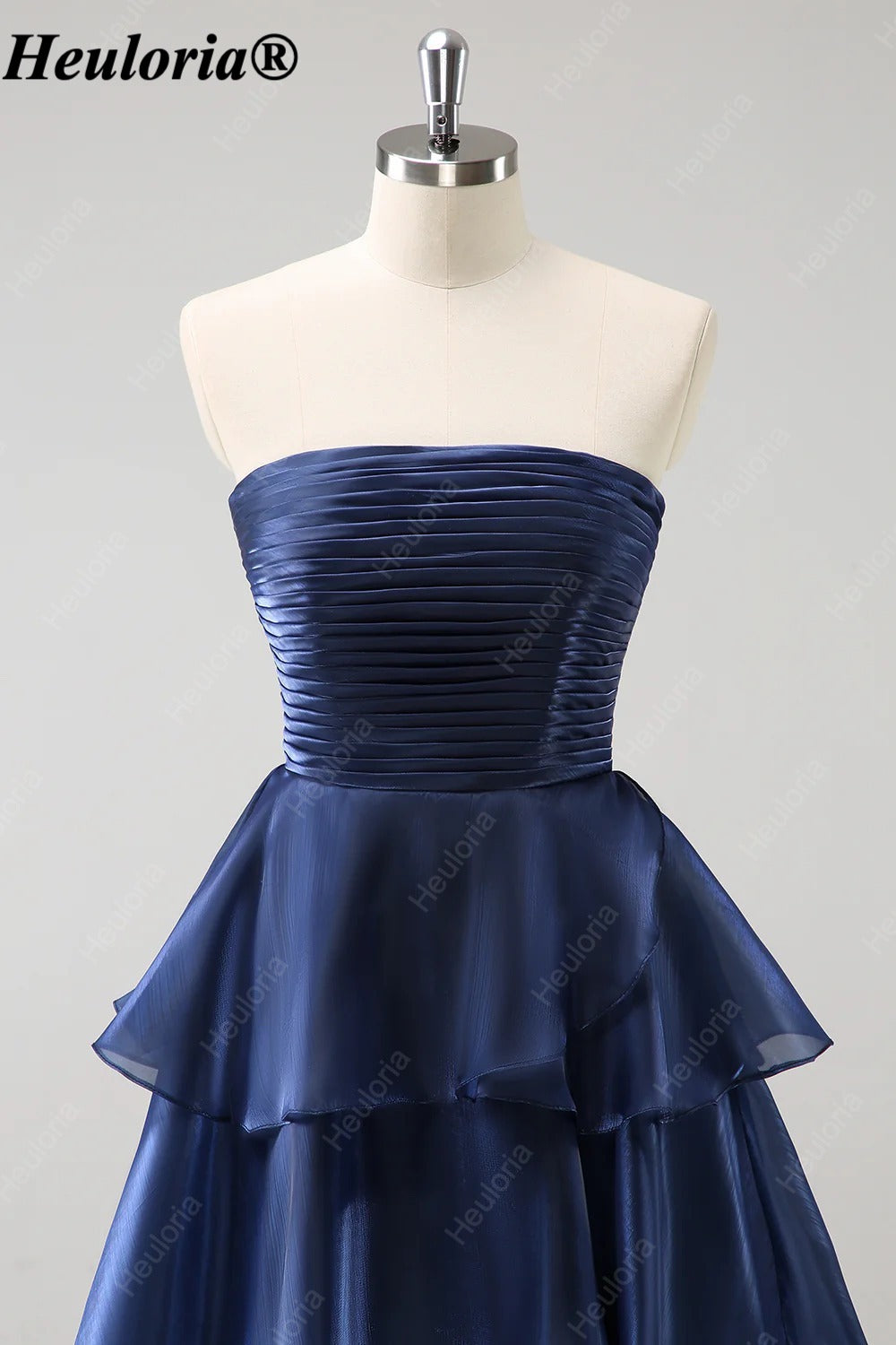 heuloria-Dark Navy Strapless Pleated Tiered A-Line Gown-ed-562