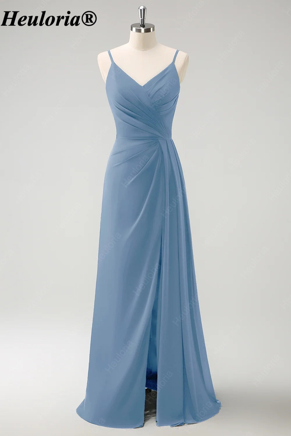 HEULORIA V-Neck Pleated Chiffon Bridesmaid Dress with Slit | ED-957