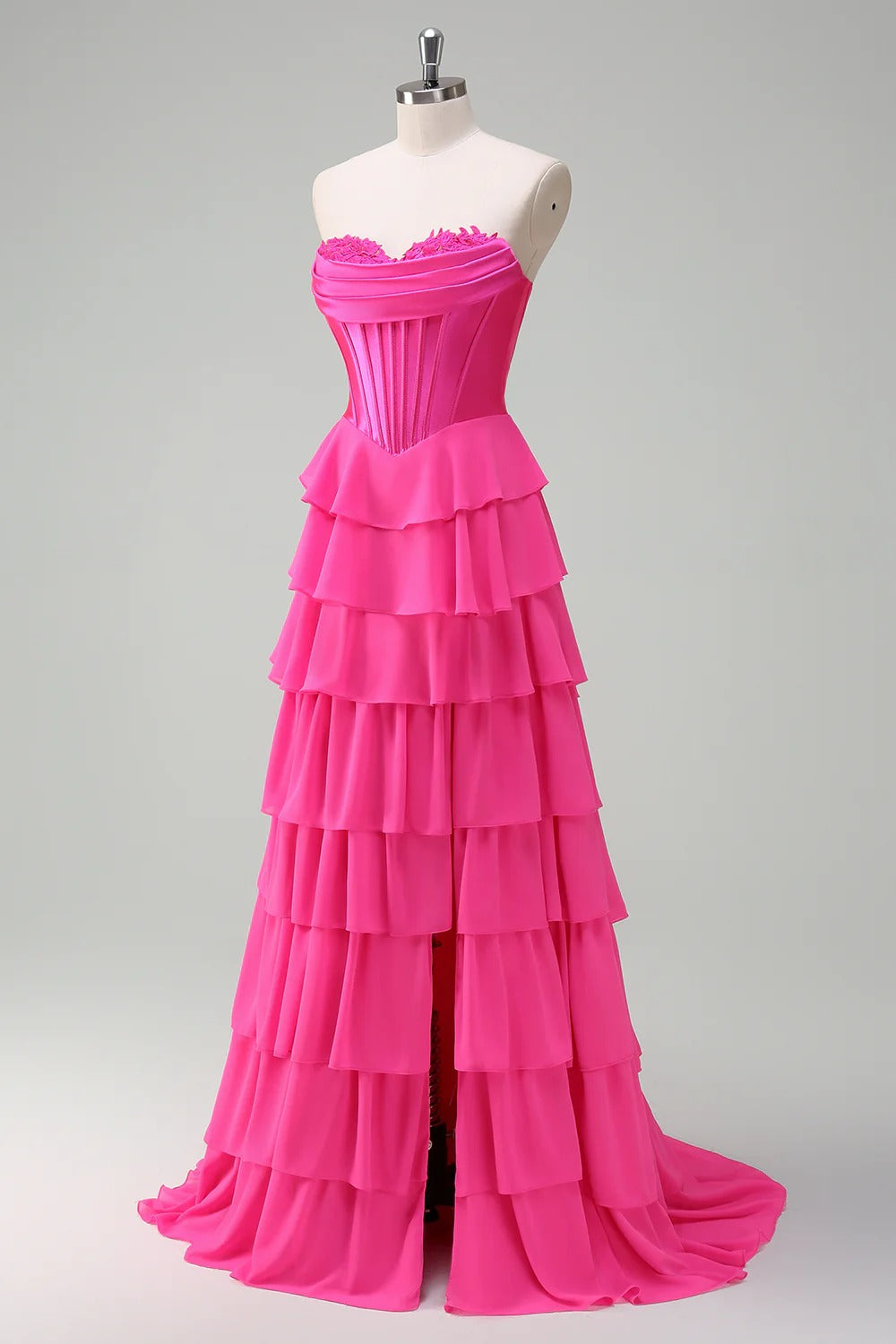 HEULORIA Strapless Corset Bodice Tiered Ruffle Evening Gown - Multi-Color prom dress ED-236