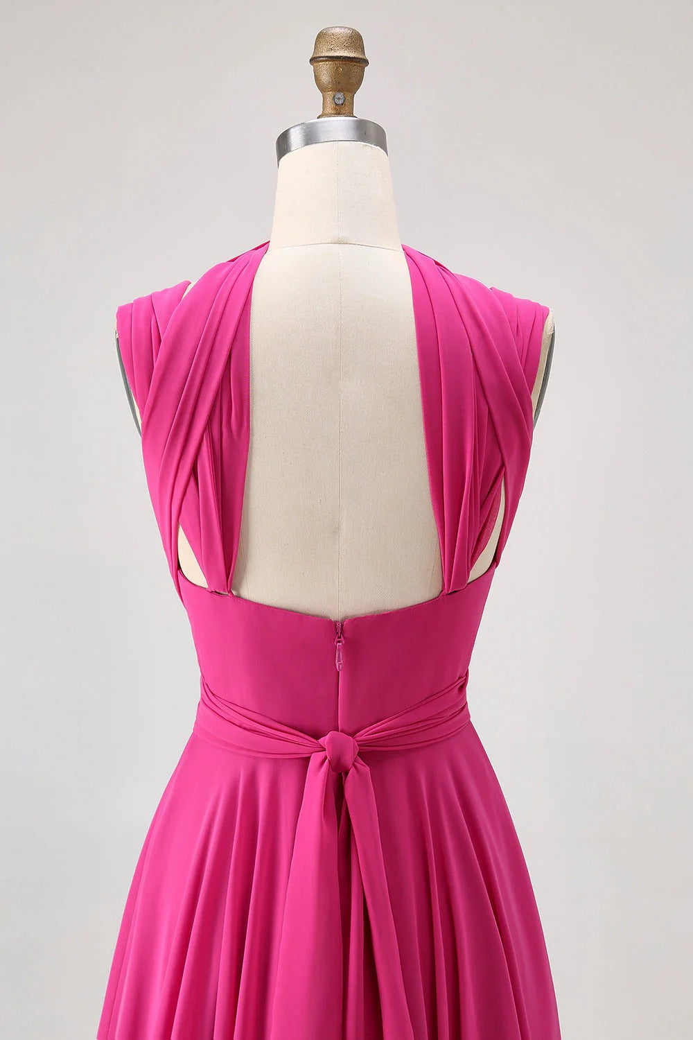 HEULORIA Fuchsia Pleated Chiffon Bridesmaid Dress with Matching Scarf & Side Slit ED-257