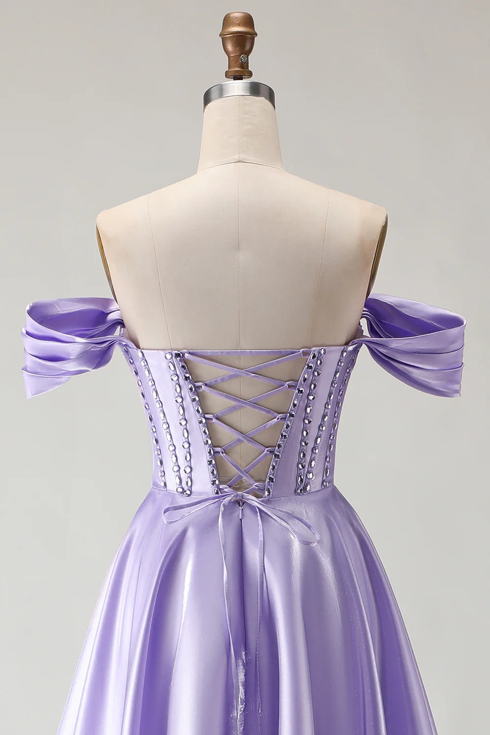 HEULORIA Off-the-Shoulder Sequin Beaded Satin Prom Dress with Slit & Corset Back ED-586