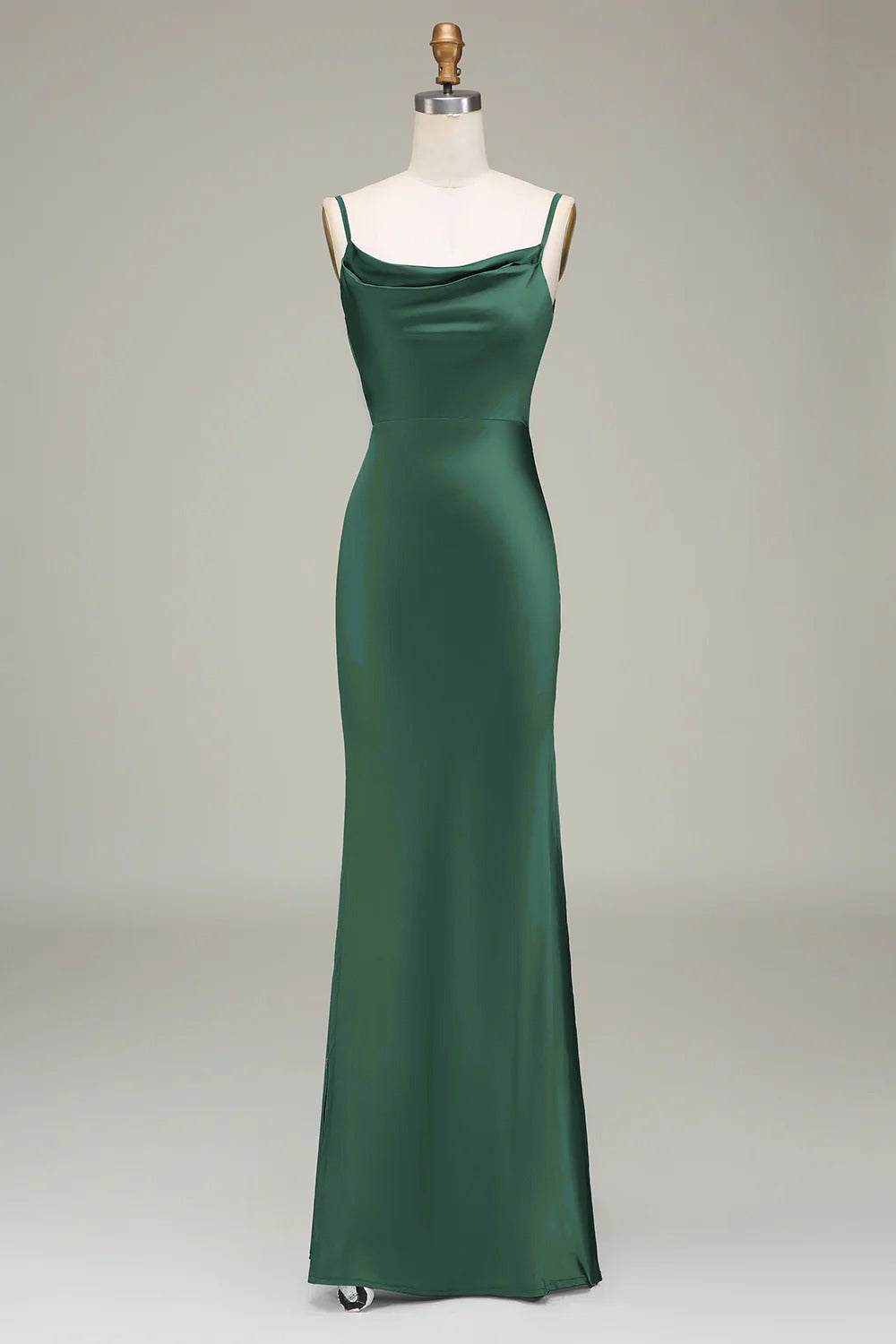 HEULORIA Elegant Cowl Neck Satin Floor-Length Bridesmaid Dress with Delicate Spaghetti Straps ED-253