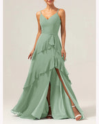 heuloria-dV-Neck Cascading Ruffle Bridesmaid Dress with Slit-ed-538