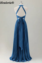 HEULORIA Halter Pleated A-Line Bridesmaid Dress with Bow Back ED-1006
