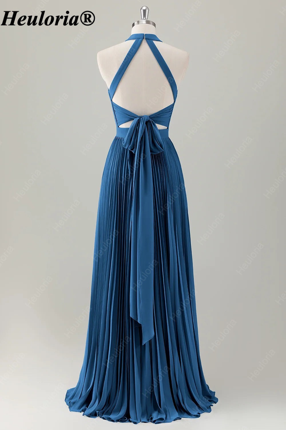 HEULORIA Halter Pleated A-Line Bridesmaid Dress with Bow Back ED-1006