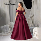 HEULORIA Plus Size Off-The-Shoulder Sequin & Satin Evening Gown with High Slit ED-382