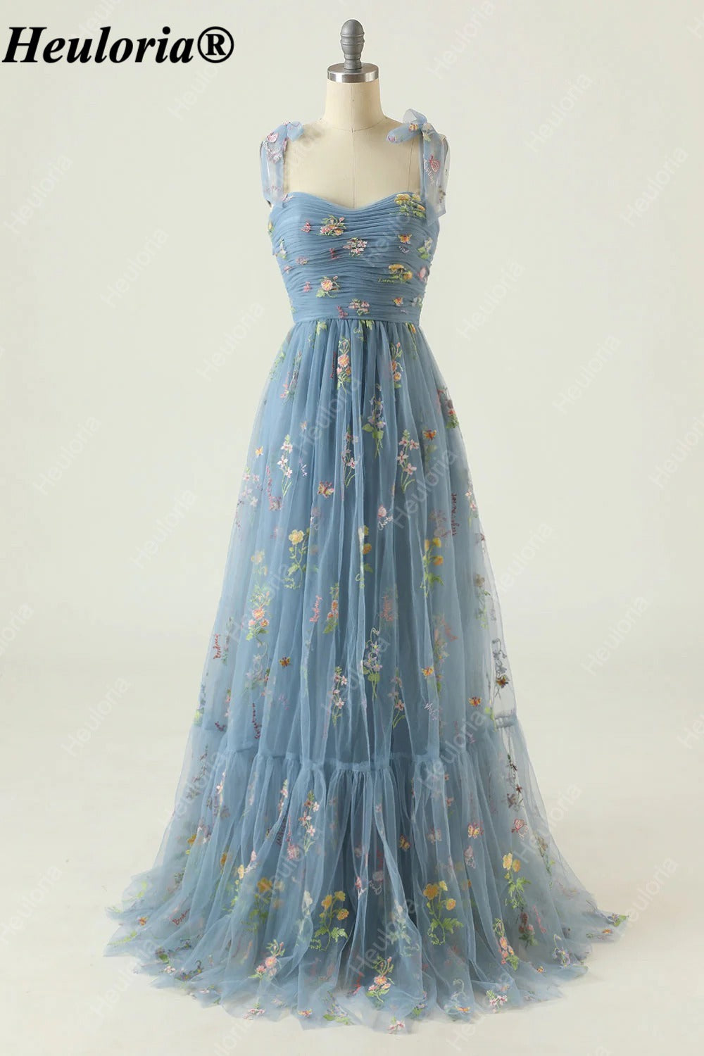 heuloria Floral Embroidered Tulle A-Line Dress with Bow Straps ed-525