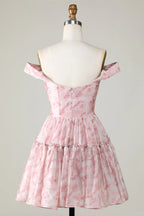 HEULORIA Ethereal Watercolor Floral Off-the-Shoulder Tiered Mini Dress ED-600
