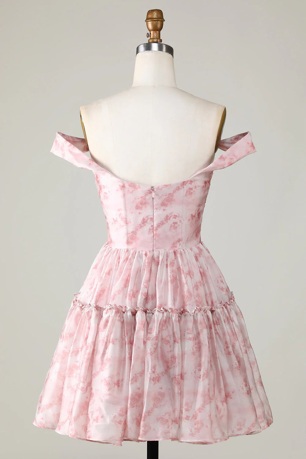 HEULORIA Ethereal Watercolor Floral Off-the-Shoulder Tiered Mini Dress ED-600