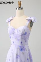 heuloria-Lilac Floral Bow Shoulder Tiered Dress with Lace-Up Back-ed-557