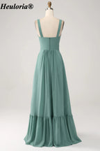 heuloria Eucalyptus Square Neck Bridesmaid Dress with Bow Straps and Ruffle Hem ed-535