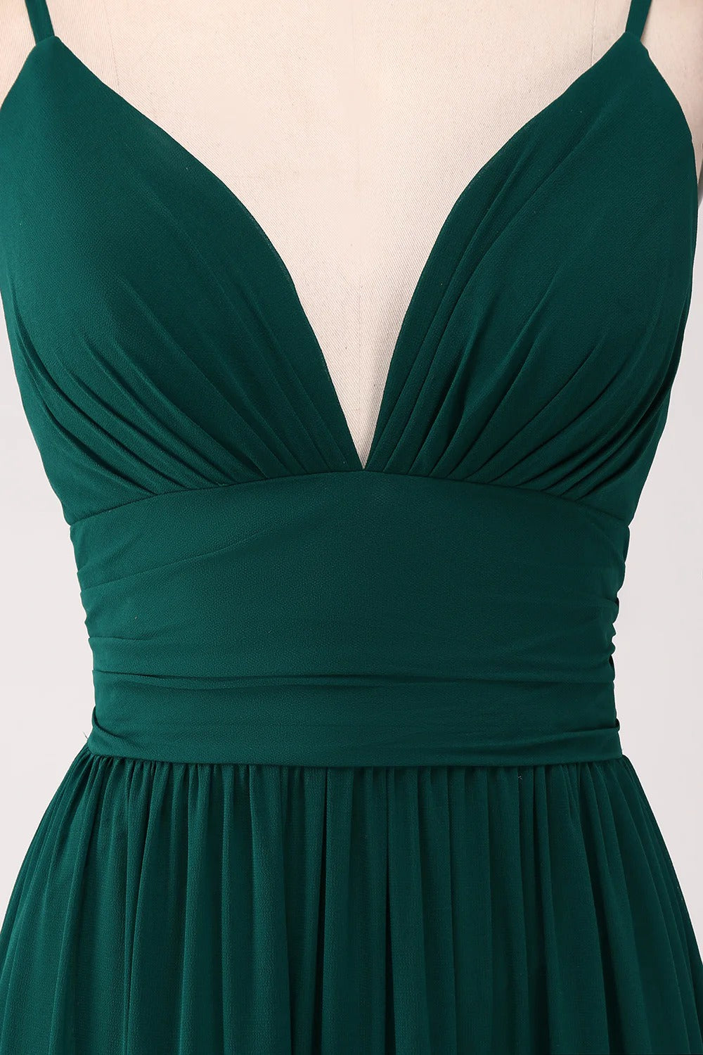 HEULORIA Dark Green Deep V-Neck Tiered Ruffle Chiffon Maxi Dress - Elegant Evening Gown ED-242