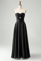 HEULORIA Strapless Twisted Knot Cut-Out Satin A-Line Floor-Length Bridesmaid & Evening Gown ED-265