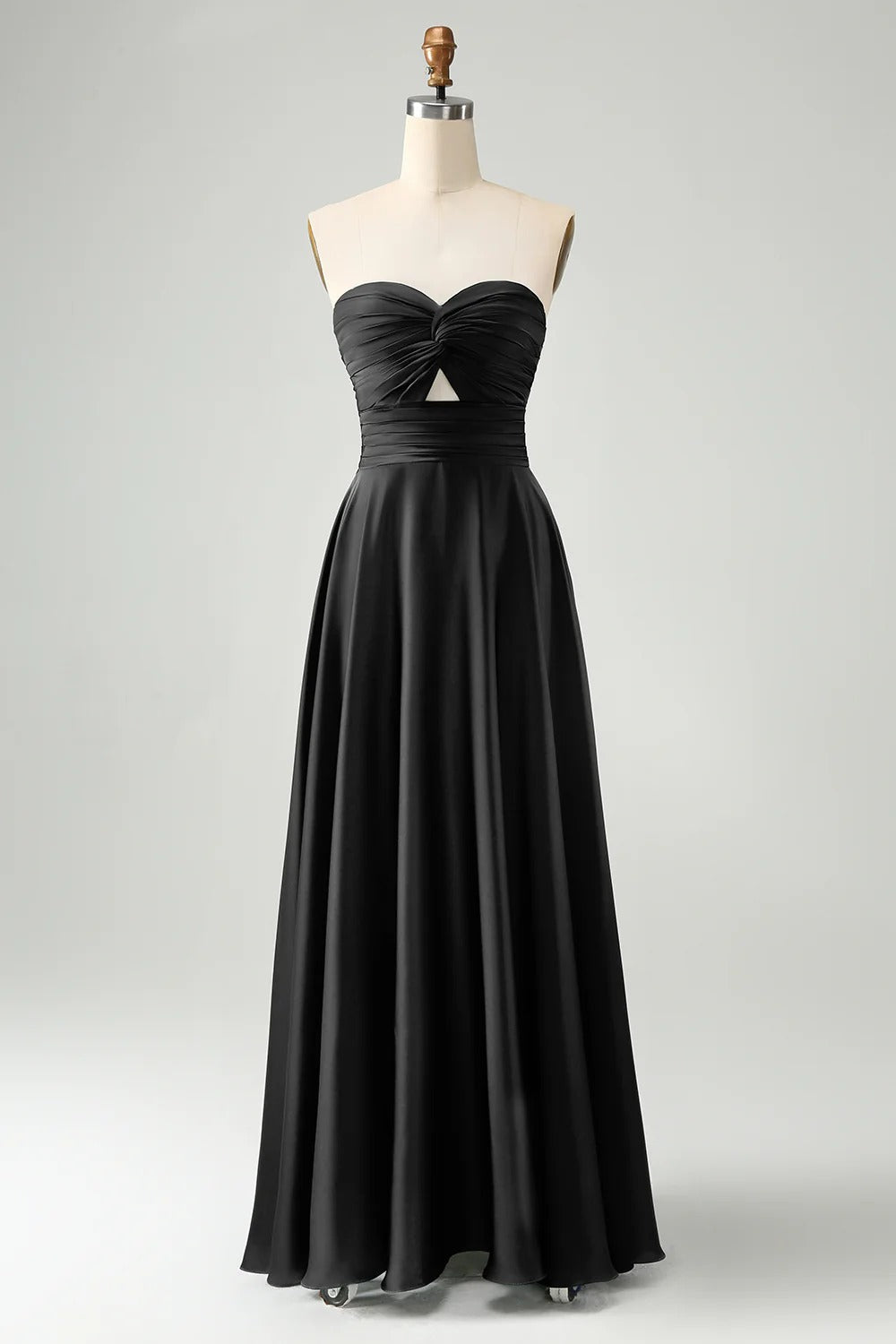 HEULORIA Strapless Twisted Knot Cut-Out Satin A-Line Floor-Length Bridesmaid & Evening Gown ED-265