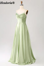 HEULORIA Cowl Neck Satin A-Line Bridesmaid Dress with Embellished Trim ED-361