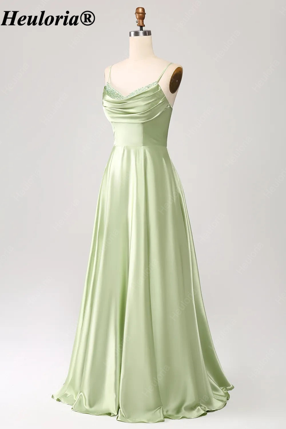 HEULORIA Cowl Neck Satin A-Line Bridesmaid Dress with Embellished Trim ED-361