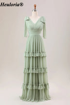 heuloria-Dusty Sage V-Neck Bow Shoulder Ruffle Bridesmaid Dress-ed-553