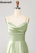 HEULORIA Cowl Neck Satin A-Line Bridesmaid Dress with Embellished Trim ED-361