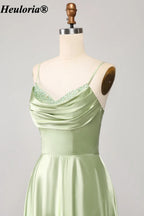 HEULORIA Cowl Neck Satin A-Line Bridesmaid Dress with Embellished Trim ED-361