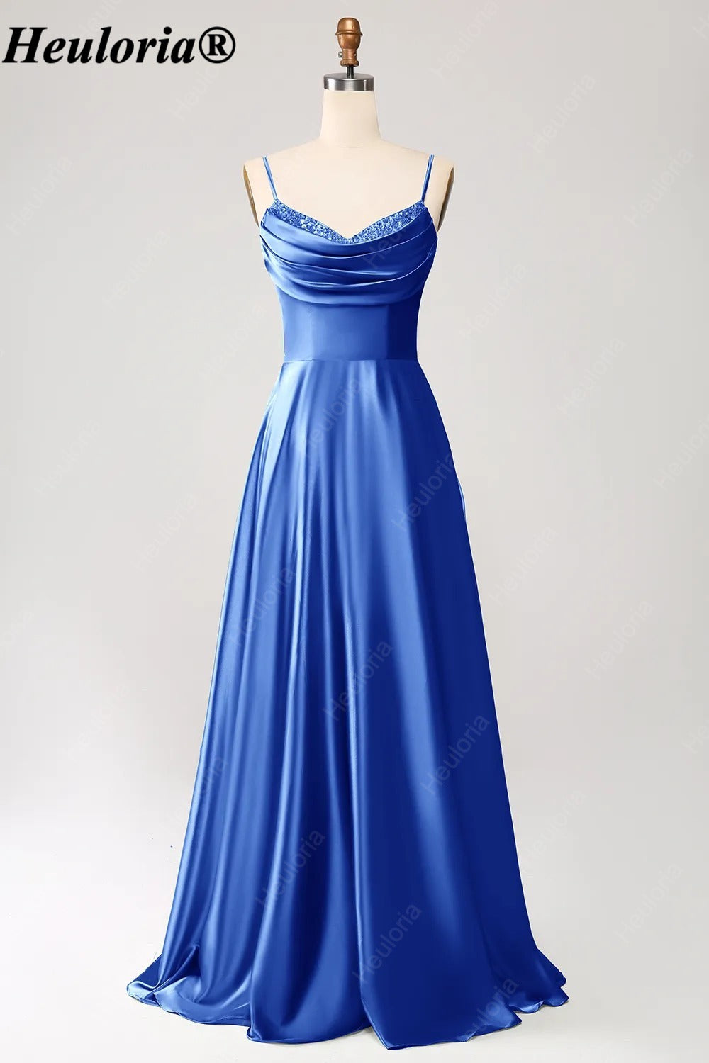 HEULORIA Cowl Neck Satin A-Line Bridesmaid Dress with Embellished Trim ED-361