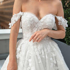 HEULORIA Romantic 3D Floral Off-The-Shoulder Wedding Dress with Ethereal Tulle Streamers BA-864