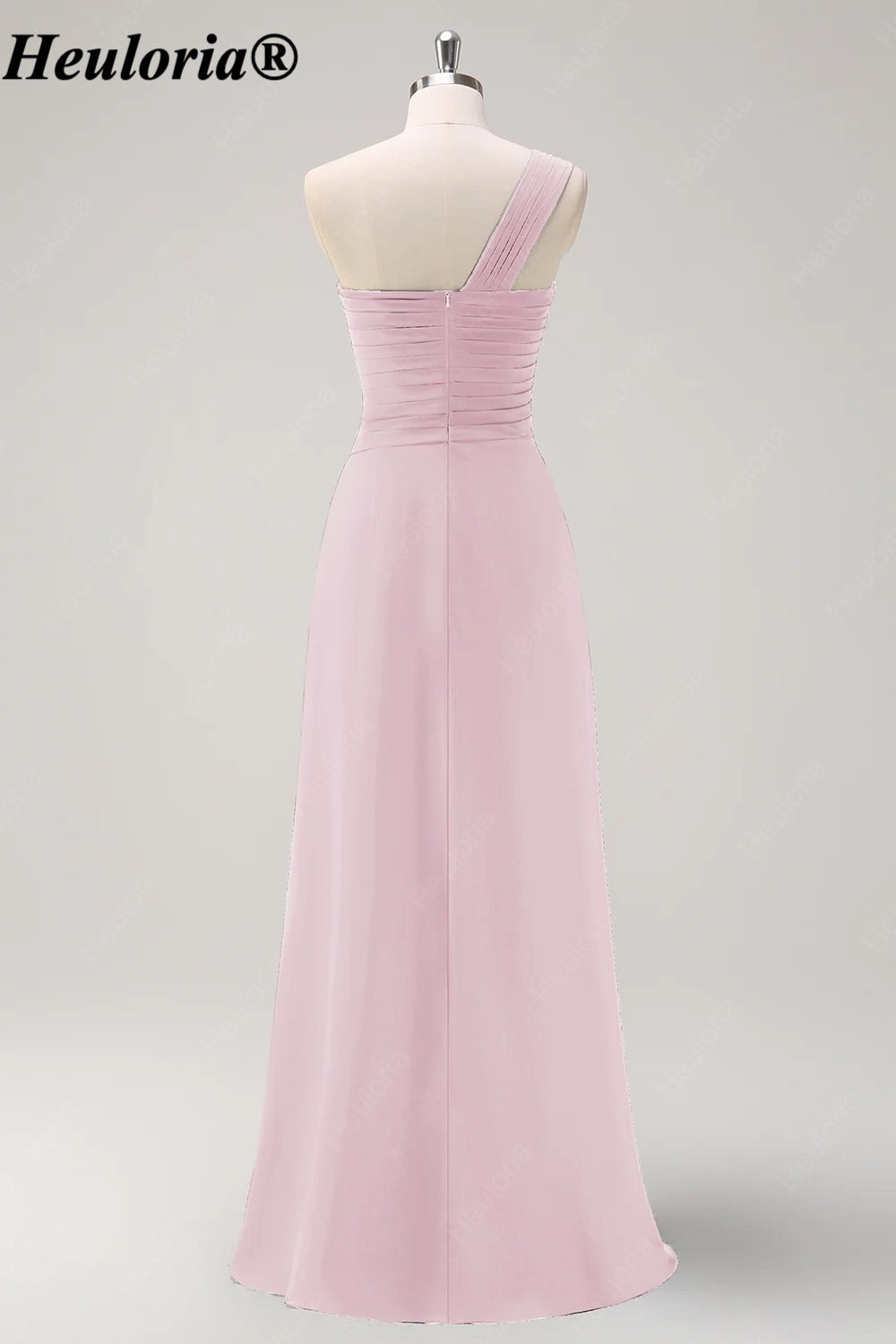 HEULORIA One-Shoulder Ruched Chiffon Bridesmaid Dress with Slit ED-959