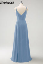 HEULORIA V-Neck Pleated Chiffon Bridesmaid Dress with Slit | ED-957