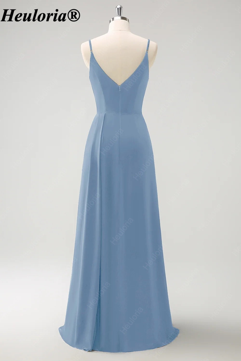 HEULORIA V-Neck Pleated Chiffon Bridesmaid Dress with Slit | ED-957