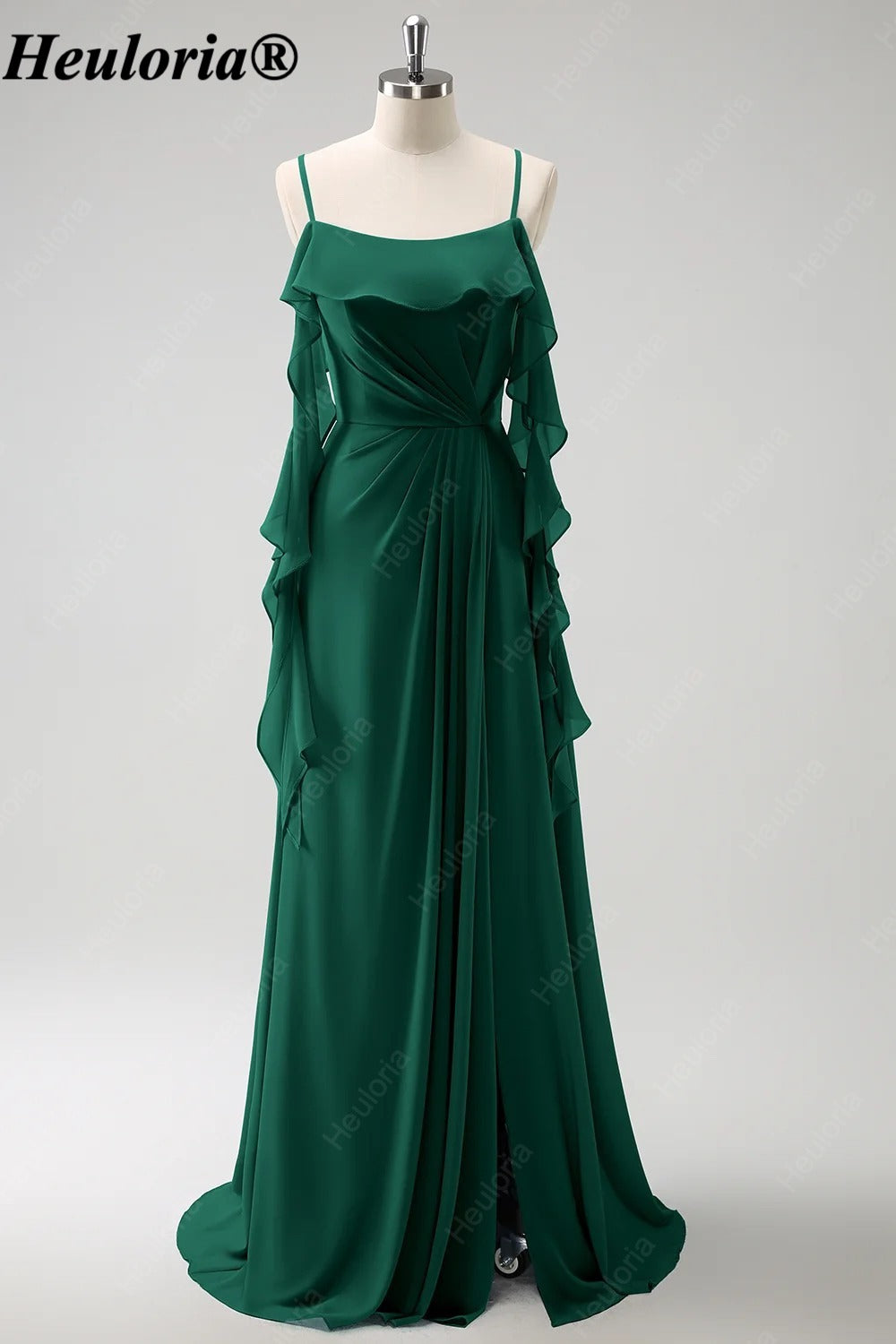 HEULORIA Ruffled Chiffon Bridesmaid Dress with Cascading Drapes | ED-1021