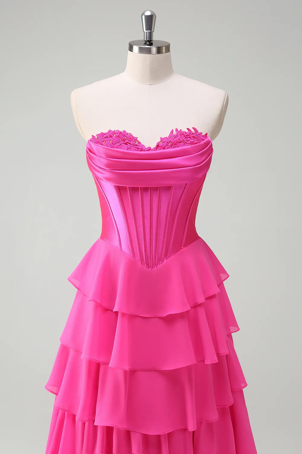 HEULORIA Strapless Corset Bodice Tiered Ruffle Evening Gown - Multi-Color prom dress ED-236