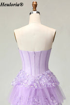 heuloria Strapless Floral Tiered Tulle Corset Prom Dress with Bow ed-507