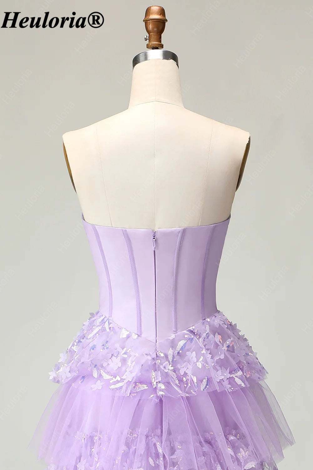 heuloria Strapless Floral Tiered Tulle Corset Prom Dress with Bow ed-507