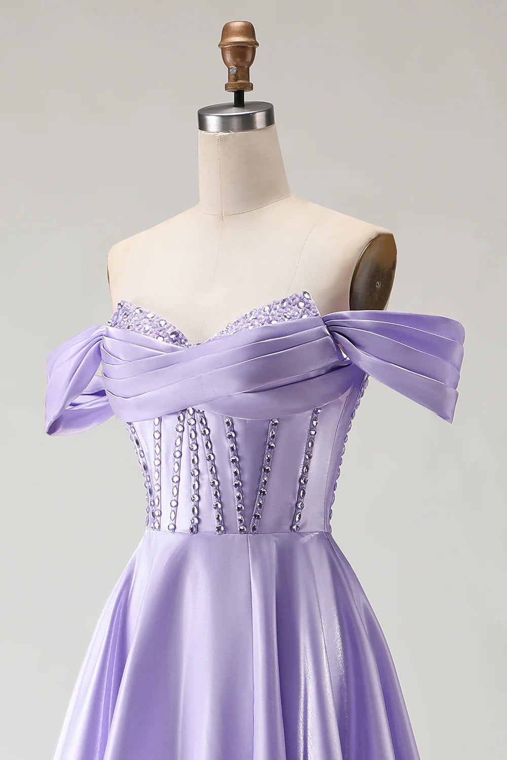 HEULORIA Off-the-Shoulder Sequin Beaded Satin Prom Dress with Slit & Corset Back ED-586