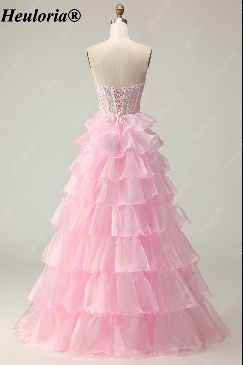 heuloria Strapless Tiered Ruffle Prom Dress with Sheer Corset Bodice ed-510