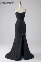 HEULORIA Sparkling Cowl Neck Mermaid Prom Dress with High Slit and Lace-Up Back ED-653