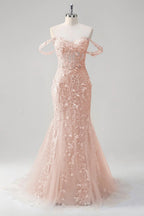 HEULORIA Enchanting Sky Blue 3D Floral Mermaid Prom Dress - Detachable Off-the-Shoulder Corset Evening Gown ED-350