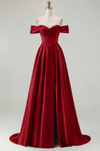 HEULORIA Off-the-Shoulder Satin A-Line Prom Dress with Slit ED-533