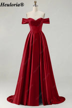 HEULORIA Off-the-Shoulder Satin A-Line Prom Dress with Slit ED-533