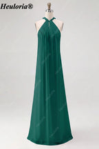 HEULORIA Halter Pleated Chiffon Bow Back Bridesmaid Dress ED-1101